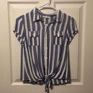 Blue and white vertically stripped top!
